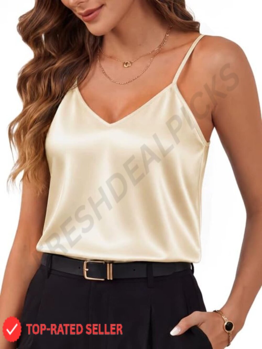 Satin V Neck Camisole Adjustable Spaghetti Strap Tank Top